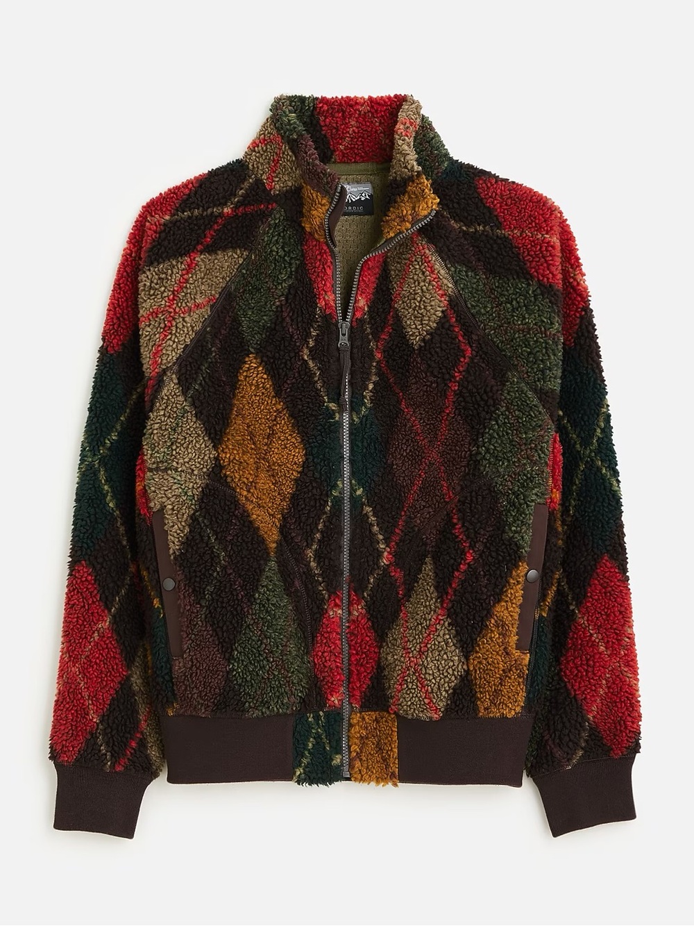 J Crew Nordic Sherpa Fleece Argyle Multicolor Zip Jacket